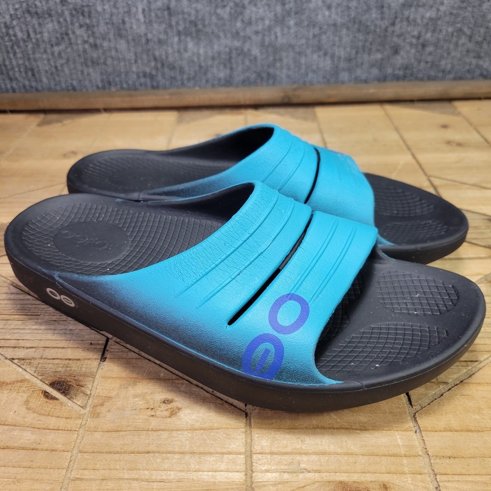 OOFOS OOahh Sport Slides Women's 7 Slip On Azul Blue Black Recovery